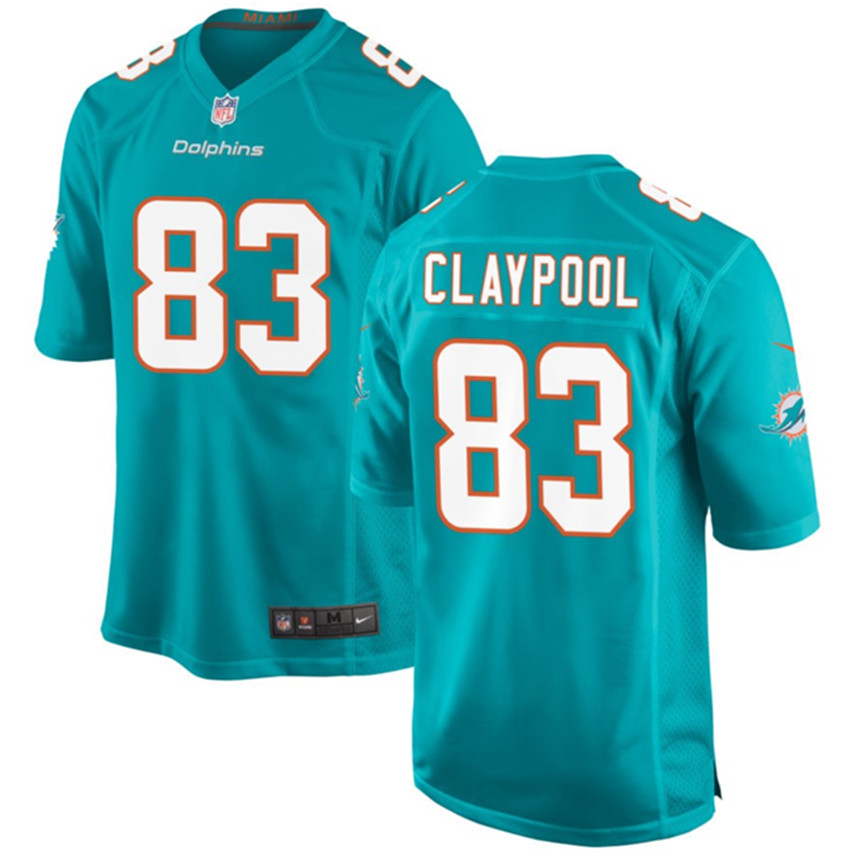 Men's Aqua Miami Dolphins #83 Chase Claypool Stitched Game Football Jersey