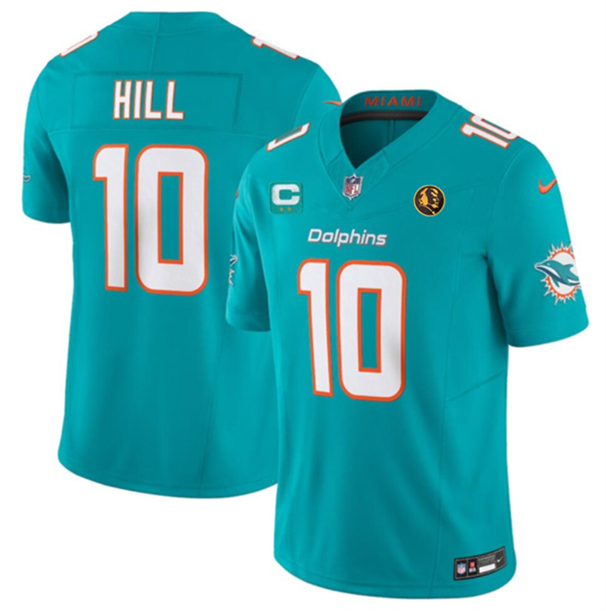 Men's Aqua Miami Dolphins #10 Tyreek Hill 2023 F.U.S.E. With 2-Star C Patch And John Madden Patch Vapor Limited Stitched Football Jersey