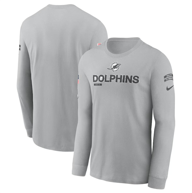 Men's Gray Miami Dolphins 2024 Salute To Service Long Sleeve T-Shirt