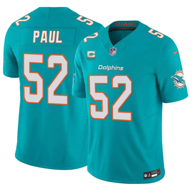 Men's Aqua Miami Dolphins #52 Patrick Paul 2026 F.U.S.E. 1-Star C Patch Vapor Limited Stitched Football Jersey