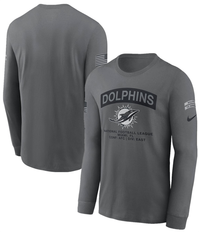 Men's Gray Miami Dolphins 2026 Salute to Service Long Sleeve T-Shirt