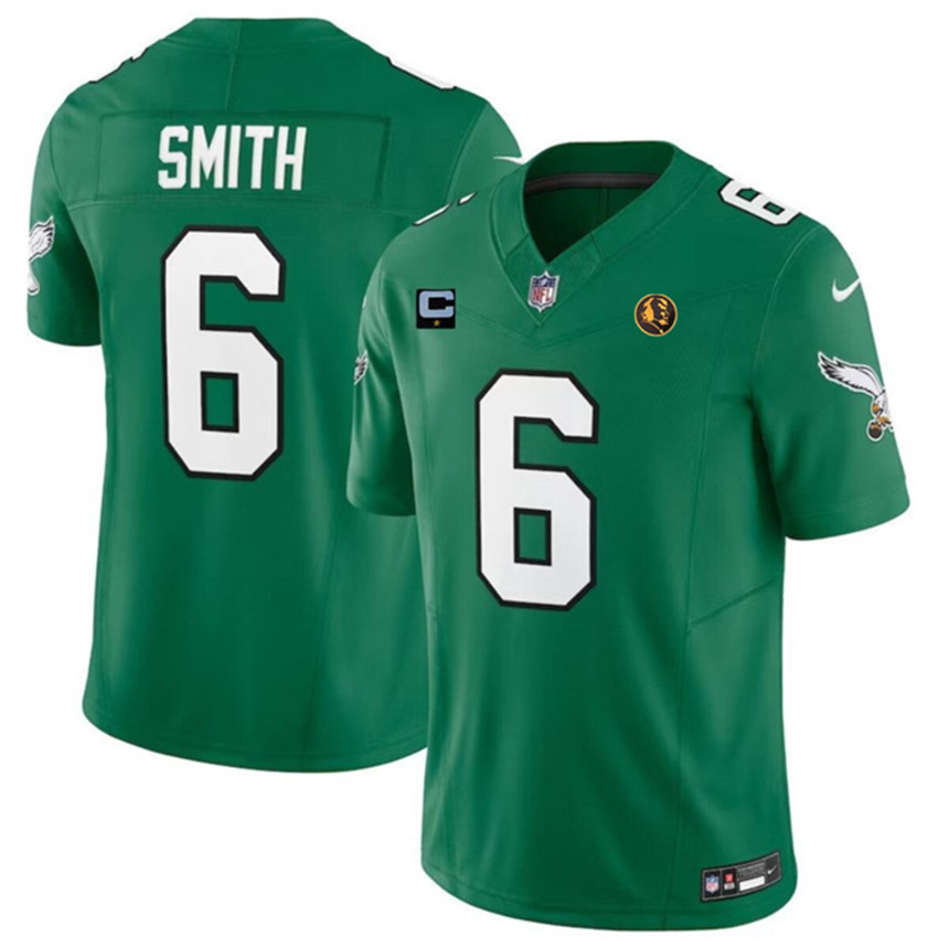 Men's Green Philadelphia Eagles #6 DeVonta Smith 2023 F.U.S.E. Throwback With 1-star C Patch And John Madden Patch Vapor Limited Stitched Football Jersey
