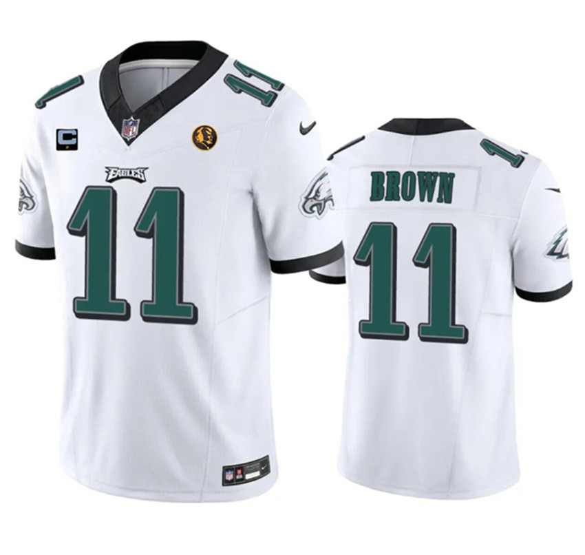 Men's White Philadelphia Eagles #11 A. J. Brown 2023 F.U.S.E. With 1-star C Patch And John Madden Patch Vapor Limited Stitched Football Jersey