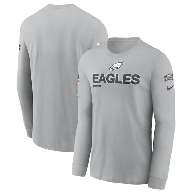 Men's Gray Philadelphia Eagles 2024 Salute To Service Long Sleeve T-Shirt