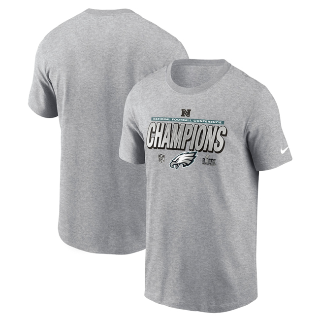 Men's Gray Philadelphia Eagles Heather 2024 NFC Champions Locker Room Trophy T-Shirt