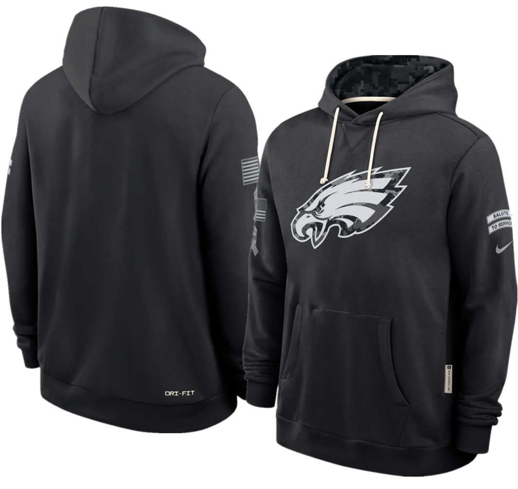 Men's Black Philadelphia Eagles 2026 Salute to Service Sideline Dri-FIT Pullover Hoodie