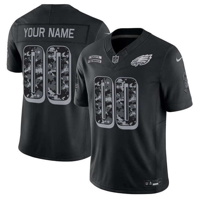 Men's Black Philadelphia Eagles Active Player Custom F.U.S.E. 2026 Salute to Service Limited Stitched Football Jersey