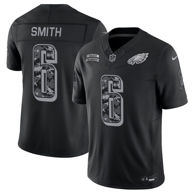 Men's Black Philadelphia Eagles #6 DeVonta Smith F.U.S.E. 2026 Salute to Service Limited Stitched Football Jersey