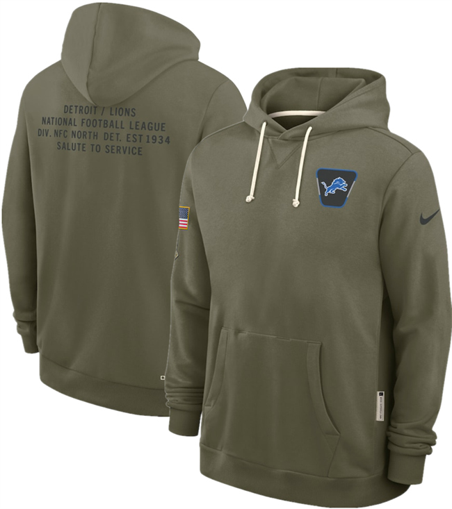 Men's Olive Detroit Lions 2025 Salute to Service Pullover Hoodie