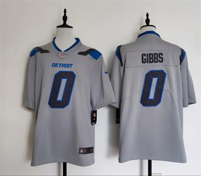 Men's Silver Detroit Lions #0 Jahmyr Gibbs 2026 Rivalries Collection Limited Stitched Football Jersey