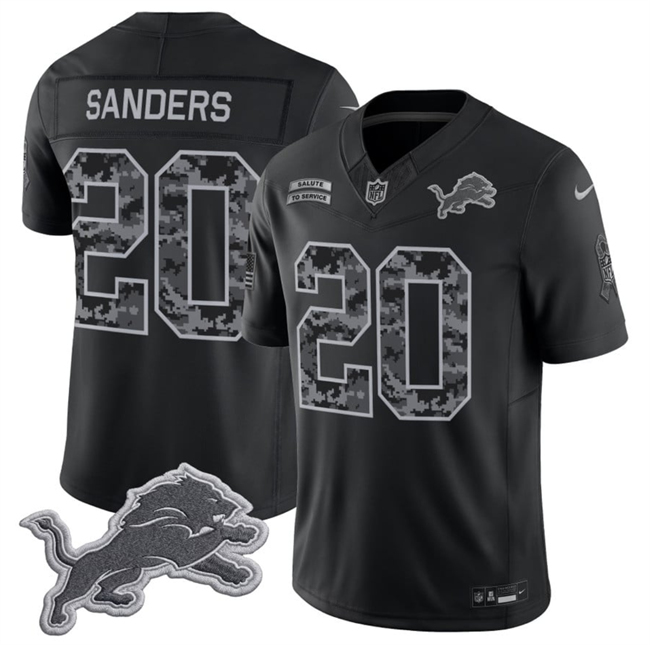 Men's Black Detroit Lions #20 Barry Sanders F.U.S.E. 2026 Salute to Service Limited Stitched Football Jersey