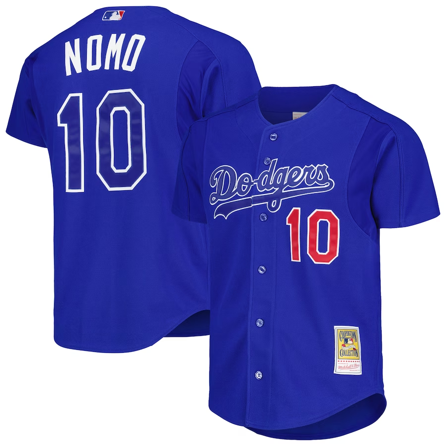Men's Blue Los Angeles Dodgers #10 Hideo Nomo Cool Base Stitched Baseball Jersey