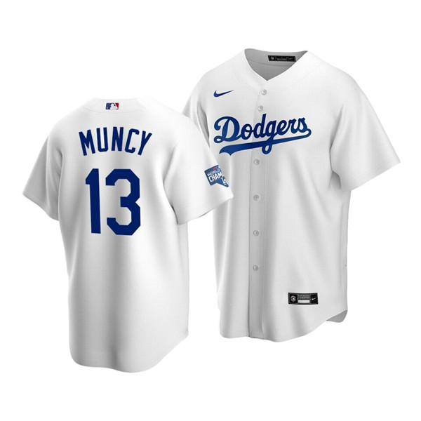 Men's Los Angeles Dodgers White #13 Max Muncy 2020 World Series Champions Home Patch Stitched Jersey