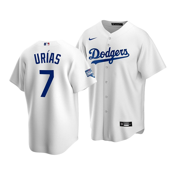 Men's Los Angeles Dodgers White #7 Julio Urias 2020 World Series Champions Home Patch Stitched MLB Jersey