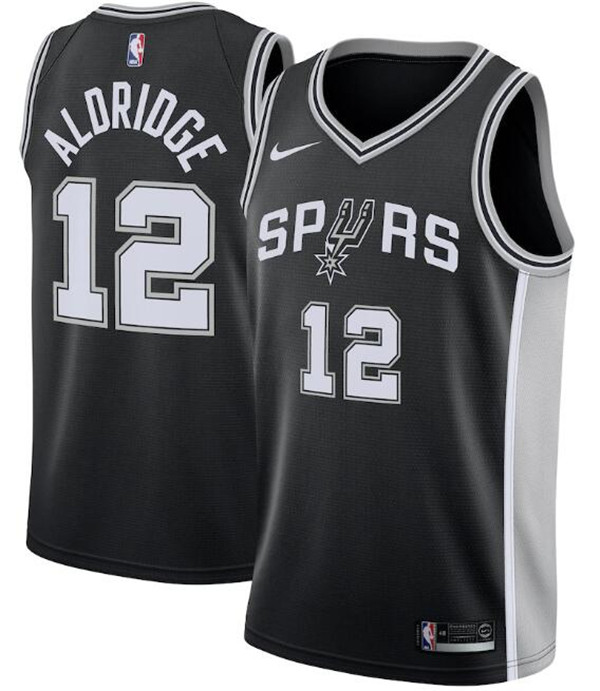 Men's San Antonio Spurs Black #12 Lamarcus Aldridge Icon Edition Swingman Stitched Jersey