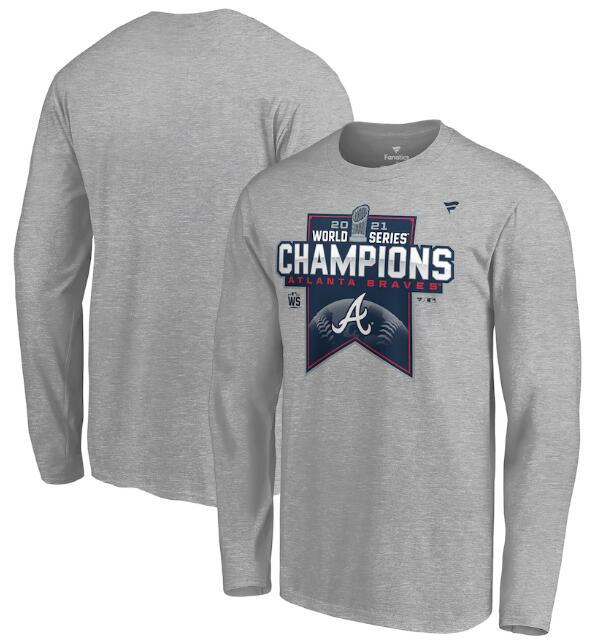 Men's Gray Atlanta Braves 2021 Heathered World Series Champions Locker Room Long Sleeve T-Shirt