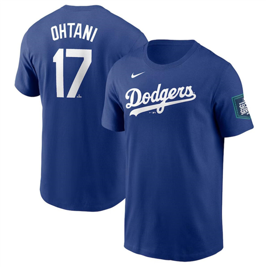 Men's Royal Los Angeles Dodgers #17 Shohei Ohtani 2024 World Tour Seoul Series Name & Number T-Shirt