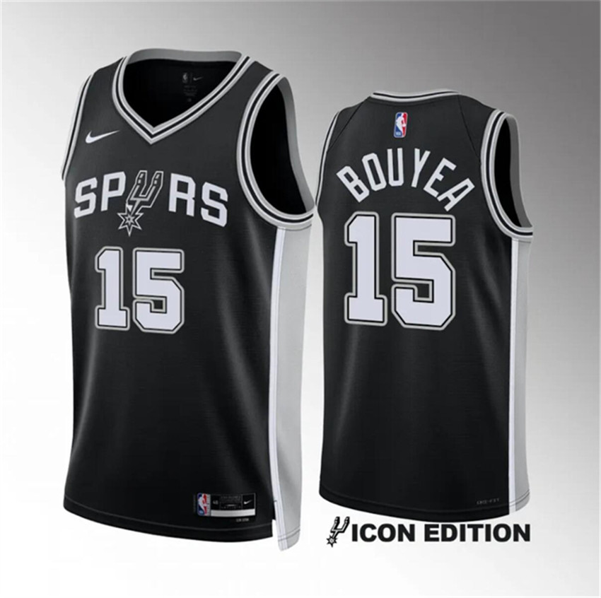 Men's Black San Antonio Spurs #15 Jamaree Bouyea 2022/23 Icon Edition Stitched Basketball Jersey