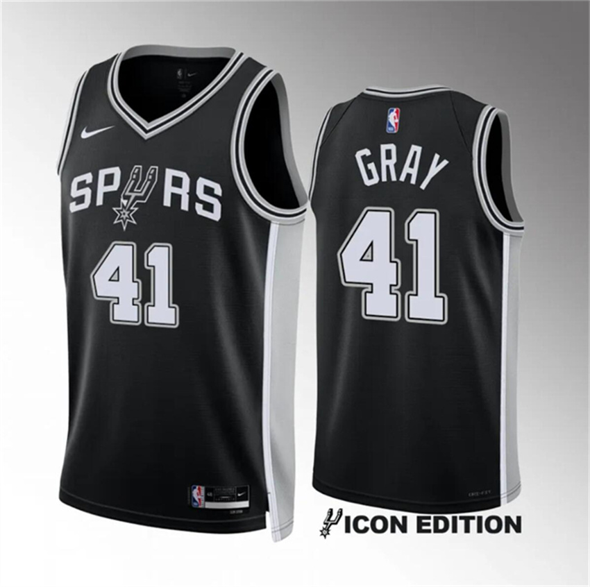 Men's Black San Antonio Spurs #41 Raiquan Gray 2022/23 Icon Edition Stitched Basketball Jersey