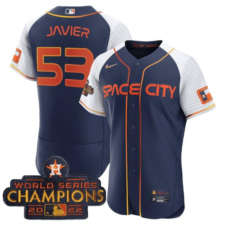 Men's Navy/White Houston Astros #53 Cristian Javier Alternate Flex Base Stitched Baseball Jersey