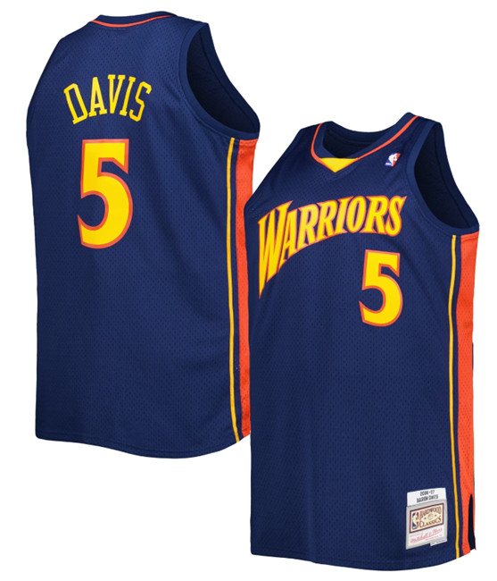 Men's Navy Golden State Warriors #5 Baron Davis 2006-07 Throwback Stitched Jersey
