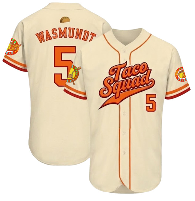 Men's Cream Taco Squad #5 Wasmundt Jersey