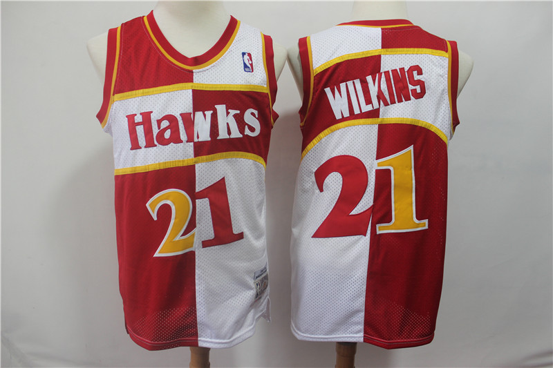 Men's Red White Atlanta Hawks #21 Dominique Wilkins 1987/88 Hardwood Classics Stitched NBA Jersey