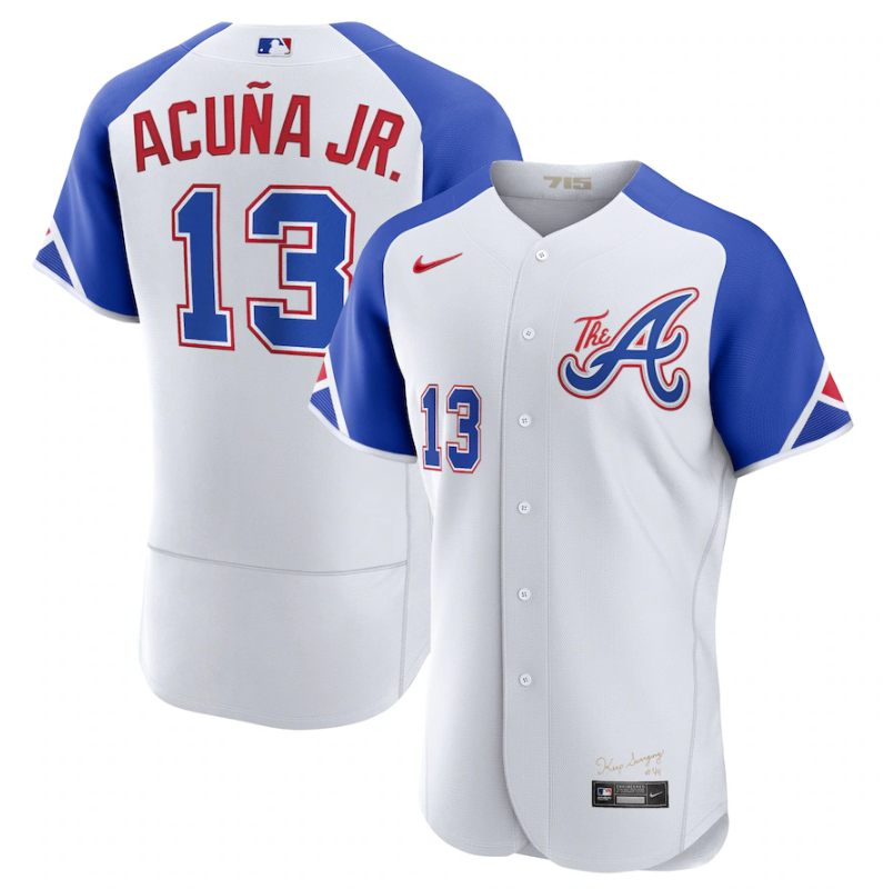 Men's White Atlanta Braves #13 Ronald Acuña Jr. 2023 City Connect Flex Base Stitched Jersey