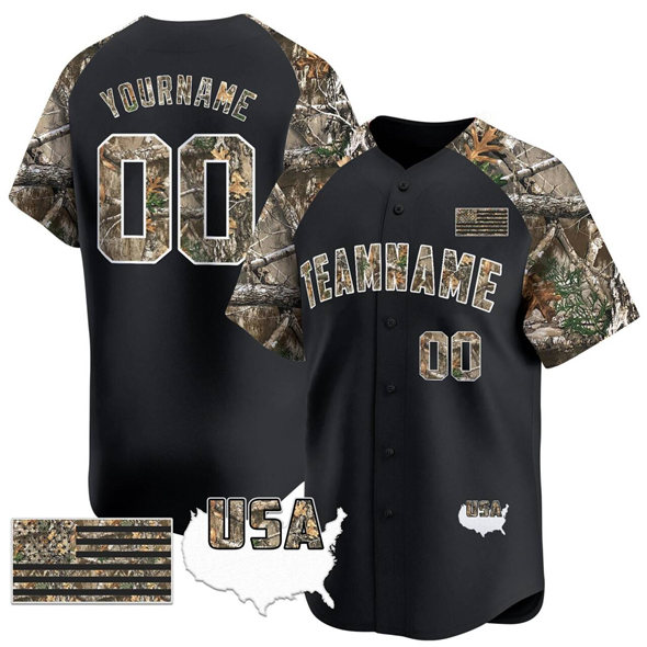 Men's Camo Customized Black Alternate Tree USA Flag Stitched Baseball Jersey