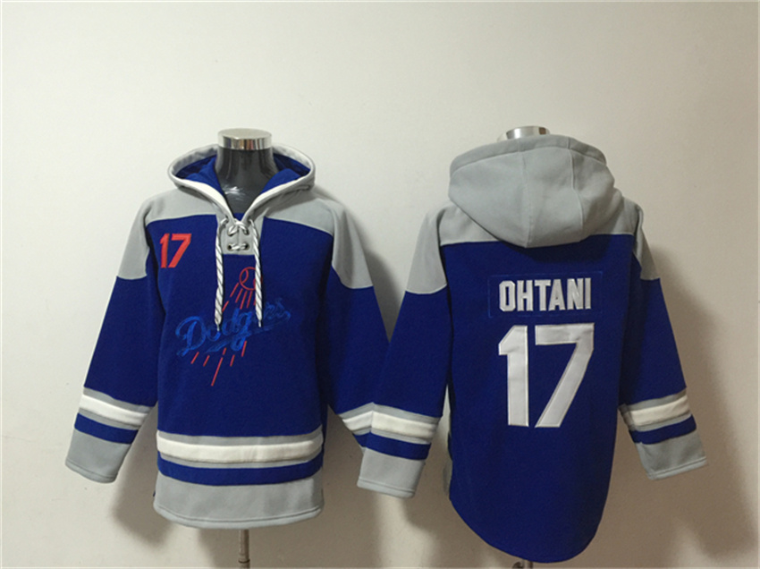 Men's Blue Los Angeles Dodgers #17 Shohei Ohtani Ageless Must-Have Lace-Up Pullover Hoodie