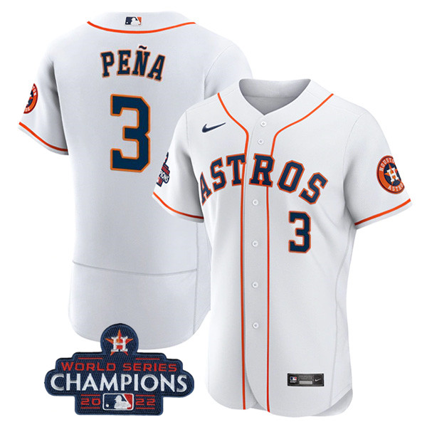 Men's White Houston Astros #3 Jeremy Peña 2022 World Series Champions Flex Base Stitched Baseball Jersey