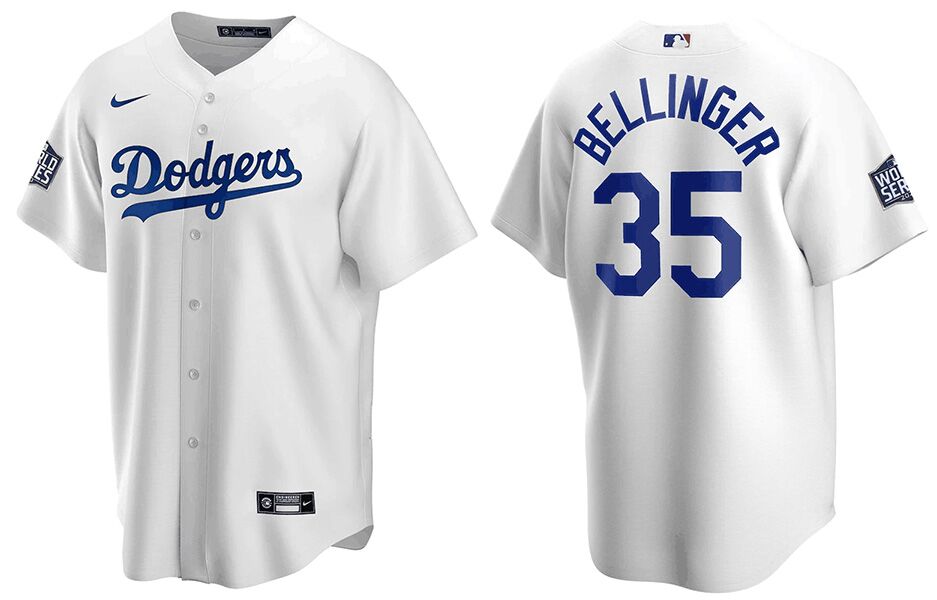 Men's Los Angeles Dodgers White #35 Cody Bellinger 2020 World Series Bound stitched Jersey