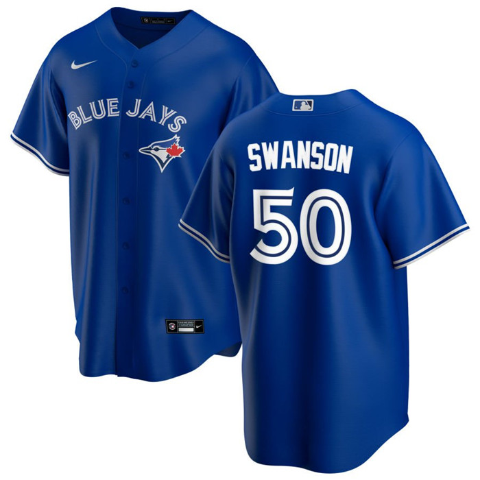 Men's Royal Toronto Blue Jays #50 Erik Swanson Cool Base Stitched Jersey