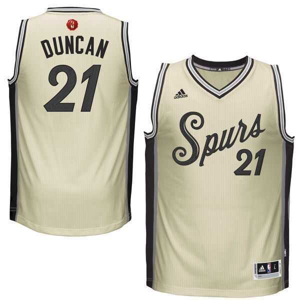 Men's Cream San Antonio Spurs #21 Tim Duncan 2015 Christmas Stitched Basketball Jersey