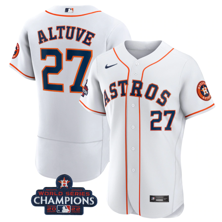 Men's White Houston Astros #27 Jose Altuve 2022 World Series Champions Flex Base Stitched Baseball Jersey