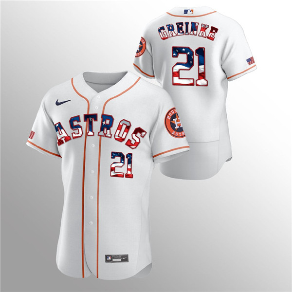 Men's White Houston Astros #21 Zack Greinke 2020 Stars & Stripes Flex Base Stitched Jersey