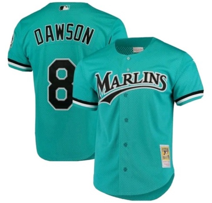 Men's Teal Miami Marlins #8 Andre Dawson 1995 Throwback Stitched Baseball Jersey