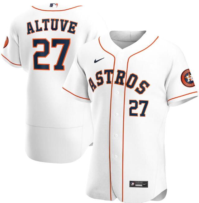 Men's Houston Astros White #27 Jose Altuve Flex Base Stitched Jersey
