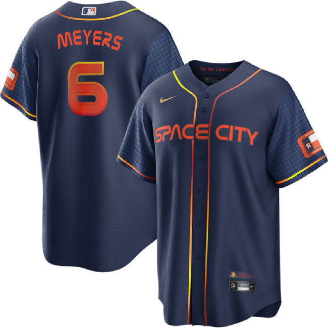 Men's Navy Houston Astros #6 Jake Meyers Cool Base Stitched Baseball Jersey