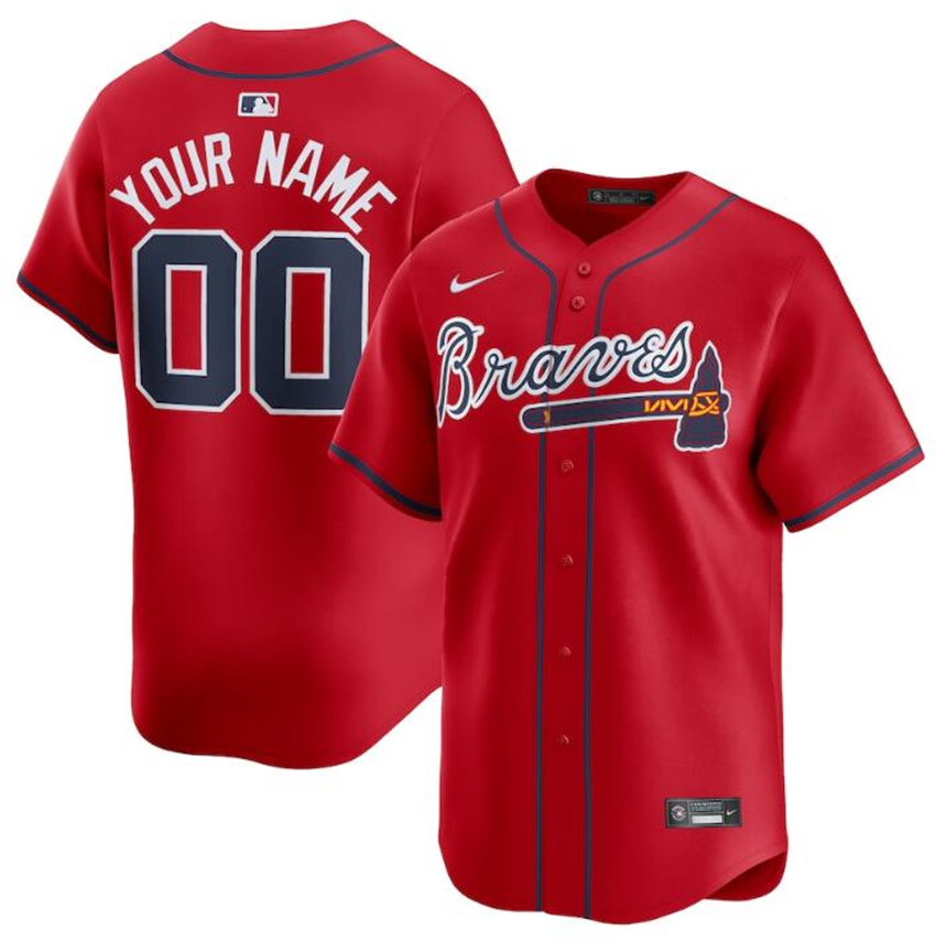 Men's Red Atlanta Braves Active Player Custom 2024 Alternate Limited Stitched Baseball Jersey