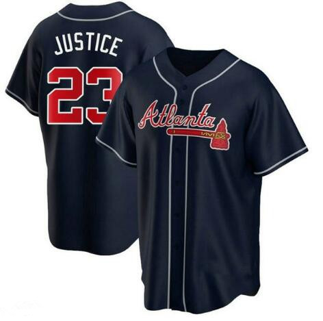 Men's Navy Atlanta Braves #23 David Justice Cool Base Stitched Baseball Jersey