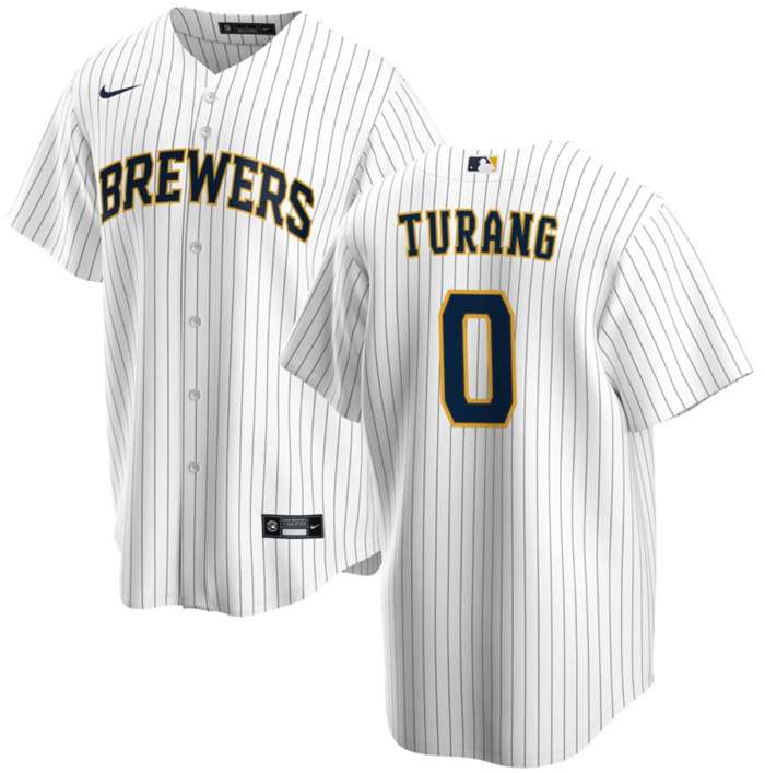 Men's White Milwaukee Brewers #0 Brice Turang Cool Base Stitched Jersey