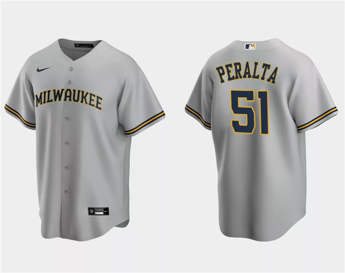 Men's Grey Milwaukee Brewers #51 Freddy Peralta Cool Base Stitched Jersey