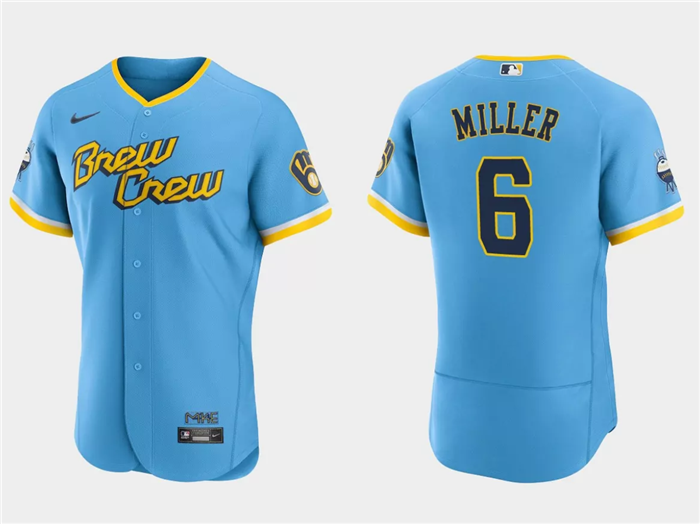 Men's Blue Milwaukee Brewers #6 Owen Miller Powder 2022 City Connect Flex Base Stitched MLB Jersey
