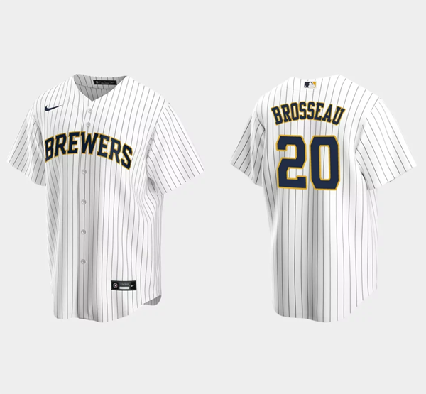 Men's White Milwaukee Brewers #20 Mike Brosseau Cool Base Stitched Jersey