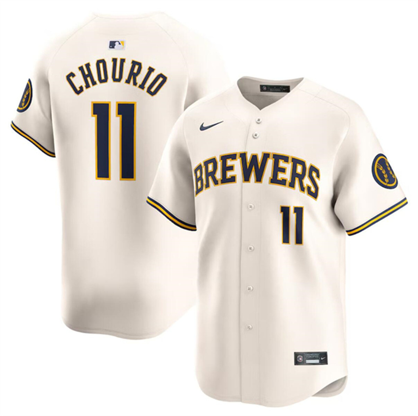 Men's Cream Milwaukee Brewers #11 Jackson Chourio 2024 Home Limited Stitched Baseball Jersey