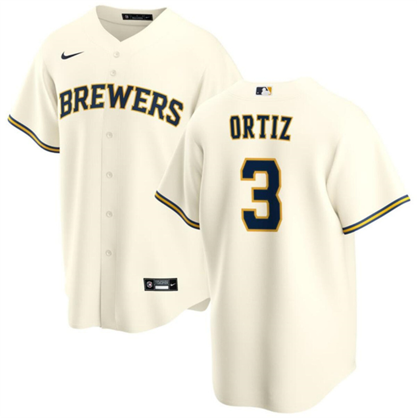 Men's Cream Milwaukee Brewers #3 Joey Ortiz Cool Base Stitched Baseball Jersey