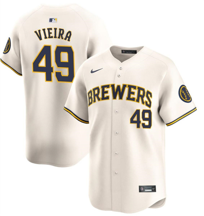 Men's Cream Milwaukee Brewers #49 Thyago Vieira Home Limited Stitched Baseball Jersey
