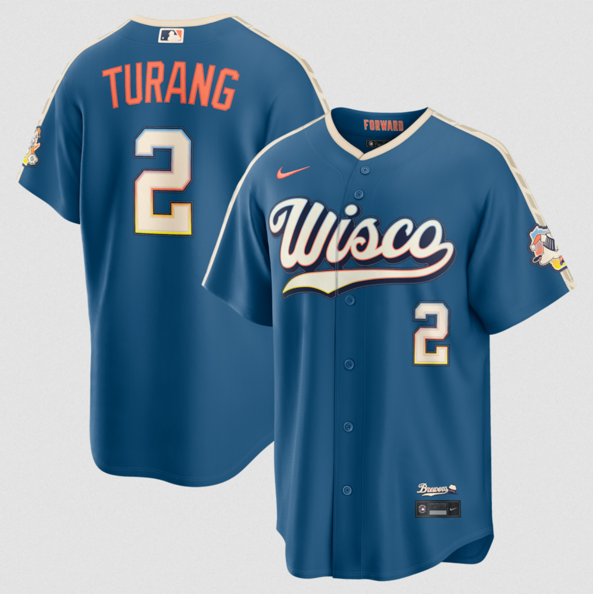 Men's Blue Milwaukee Brewers #2 Brice Turang Mineral 2026 City Connect Stadium Stitched Baseball Jersey