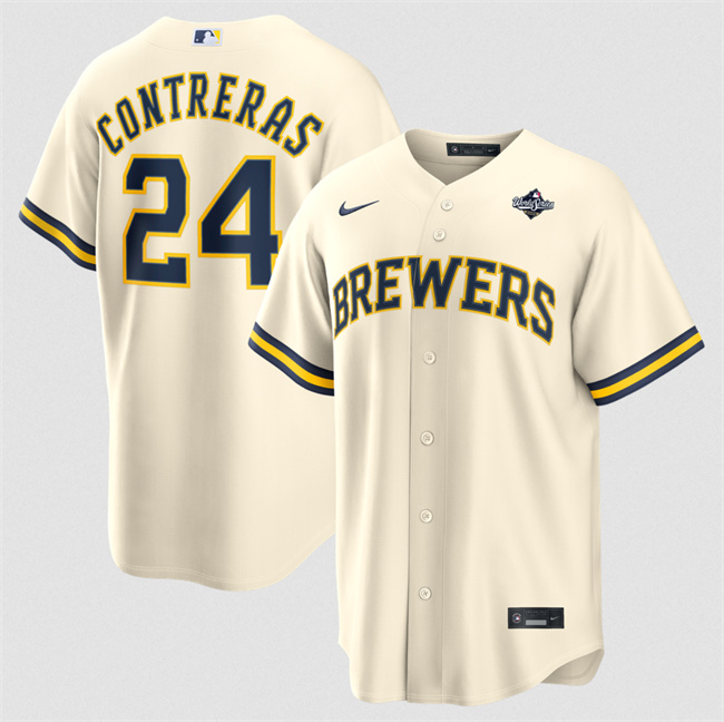 Men's Cream Milwaukee Brewers #24 William Contreras 2026 World Series Cool Base Stitched Baseball Jersey